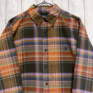 ラルフローレン Ralph Lauren CLASSIC FIT チェックシャツ 長袖シャツ メンズ ワンポイント コットン100% Lサイズ 3‐686