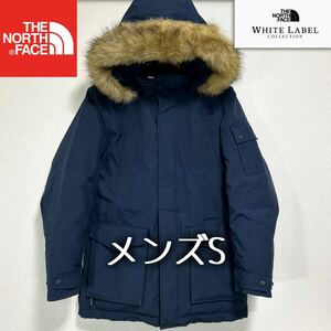 美品人気 ノースフェイス ホワイトレーベル ロゴ刺繍 ダウンコート メンズS THE NORTH FACE フード着脱可 希少 ヌプシ バルトロライト