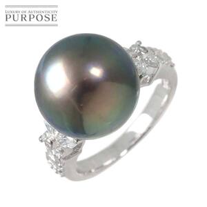 リング 14号 黒蝶真珠 14mm ダイヤ 0.70ct Pt プラチナ パール 指輪 Black Pearl Ring【鑑別書付き】 90234032