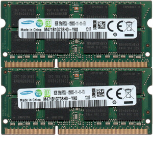 【DDR3 8GBx2枚 合計16GB ノートPC用】＜動作確認済＞SAMSUNG 低電圧 1.35V DDR3L-1600 (PC3L-12800S) M471B1G73BH0-YK0 2枚【中古】H158