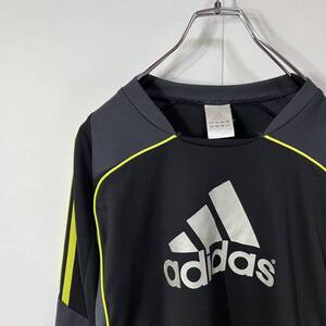 adidas アディダス　パフォーマンス ビッグ ロゴ プリント 3本ライン 切替 長袖 ラグラン メッシュ Tシャツ 古着 S