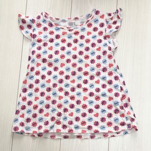 ■UNIQLO×ペコちゃん 半袖Tシャツ チュニック 110サイズ トップス 女の子用 ミルキー包み紙柄 総柄 中古 子供服 古着 ユニクロ 【萌猫堂】