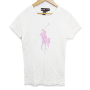 ラルフローレン RALPH LAUREN Tシャツ カットソー 半袖 ラウンドネック プリント ビッグポニー L 白 ピンク ホワイト /FF23 レディース