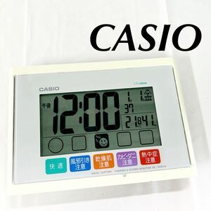 ▲ CASIO カシオ 電波時計 目覚まし時計 白 ホワイト デジタル 通電確認済み 温度計 汚れ傷あり 時計 【OTAY-558】