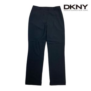 10T063☆ DKNY ディーケーエヌワイ ダナキャラン ブラック サマーウール 薄手 スラックス オフィスカジュアル 透かし 春夏 Lサイズ