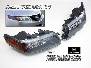 アコードCL7CL9前期【ACURA】アキュラTSX純正USヘッドライト左右(04-05yモデル)/USDM北米仕様ホンダUSAサイドマーカー付きフロントランプ