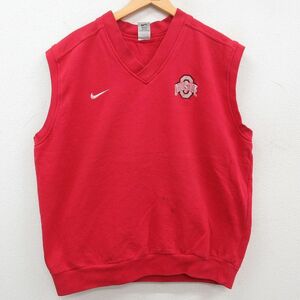 XL/古着 ナイキ NIKE ノースリーブ スウェット メンズ 90s オハイオバックアイズ 大きいサイズ Vネック 赤 レッド 23jun17 中古 スエッ