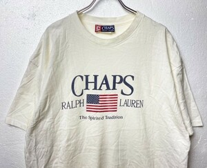 USA製 90’s チャップス ラルフローレン ビッグロゴ プリント Tシャツ (L) 白 半袖 90年代 アメリカ製 旧タグ オールド CHAPS