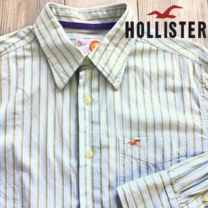 ★状態良好!!★USA直輸入★正規品★【HOLLISTER ホリスター】レアタグ lg ストライプ柄 長袖 シャツ[メンズ M]水色×黄 サーフィン K2-113