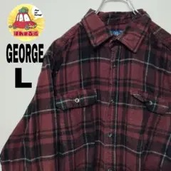 usa古着 GEORGE ネルシャツ　L　えんじ　ブラック　チェック