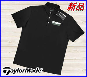 【国内正規品】テーラーメイドゴルフシャツTaylorMade◆ロゴバックプリントポロ半袖ストレッチ鹿の子調カットソー◆黒ブラックL