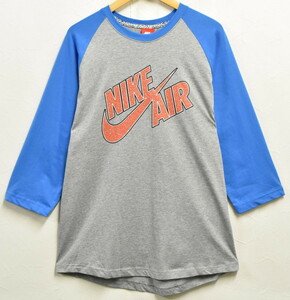 デッドストック ビッグサイズ 2014年製 NIKE ナイキ ラグランTシャツ 七分袖 ヘザーグレー×ライトブルー メンズ2XL(未使用品)(13852