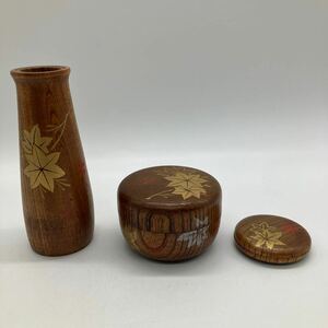 茶道具 茶筅筒 棗 香合 茶箱用 刳り貫き 三点 雲錦蒔絵 骨董 煎茶道具 時代物