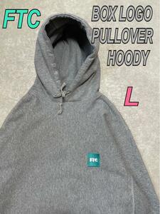 希少 美品 FTC ボックスロゴ パーカー ワンポイント 刺繍 L グレー BOX LOGO PULLOVER HOODY ヘビーオンス