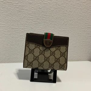 新品　未使用品　GUCCI グッチ PVCレザー　二つ折り財布 シェリーライン ブラウン系　オールドグッチ