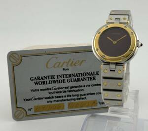 「カルティエ　1円～」　「CARTIER」　8191　サントスラウンド　ボルドー　コンビ　腕時計　クォーツ　レディース　A10A697