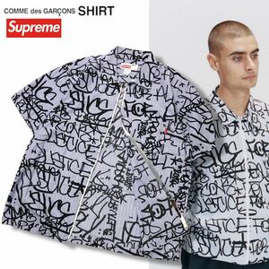 正規品 Supreme× COMME des GARONS SHIRT シュプリーム×コムデギャルソン 18ss Graphic S/S Shirt ストライプ シャツ ジャケット M