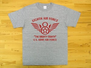 8th AIR FORCE 杢グレー 5.6oz 半袖Tシャツ 赤 L ミリタリー U.S. ARMY AIR FORCE the mighty eighth