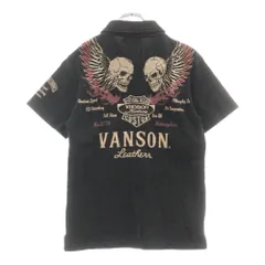 VANSON (バンソン) ロゴ刺繍半袖ポロシャツ ブラック