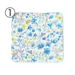 【新品】LIBERTYリバティ/ INTERMODEタオルハンカチ①水色小花柄/ コットン100%/ 約20×20cm