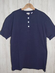 送料無料 即決！ Goodwear グッドウェア USAコットン ヘビーウェイト ヘンリーネックTシャツ NAVY L