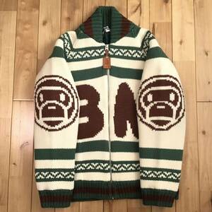 BABY MILO カウチン ニット ジャケット Lサイズ a bathing ape BAPE cowichan knit jacket エイプ ベイプ アベイシングエイプ マイロ i683