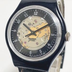 稼働品 SWATCH スウォッチ AG 1995 スケルトン 23石 自動巻 AT メンズ腕時計 黒/ブラック 裏スケ 純正レザーベルト ヴィンテージ 