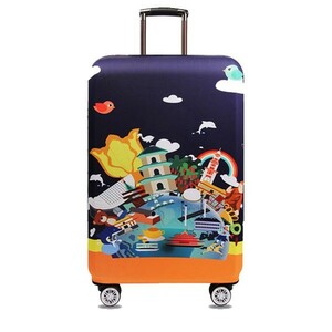 スーツケースカバー 中国の観光地 ポップなデザイン柄 プリント (L)