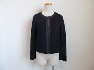 (57793)Demi-Luxe BEAMS　デミルクスビームス　レディース　ノーカラー　ジャケット　長袖　ネイビー系　日本製　38　USED