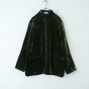 【2024AW/定価2.8万】JOURNAL STANDARD LUXE 購入 La Sensitive *ベロアチャイナジャケット*XL羽織グリーン(jk1-2411-521)【32L42】