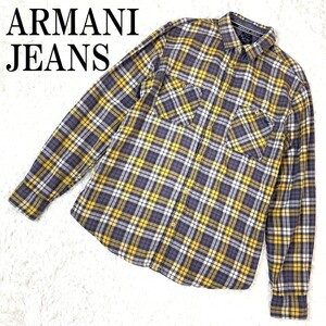 ARMANI JEANS チェックネルシャツ グレー アルマーニジーンズ チェックシャツ 長袖シャツ 黄色イエロー M B7237