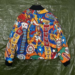 80s 90s MOSCHINO JEANS PINBALL BOMBER JACKET モスキーノ　ビンテージ　イタリア製　グラフィック　プリント　ボンバージャケット