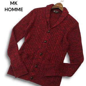 MK HOMME ミッシェルクラン オム 秋冬 メランジ★ リブ ストライプ ショールカラー ニット カーディガン Sz.48　メンズ 赤　A4T10916_A#K