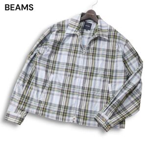 20SS★ BEAMS ビームス 通年 シアサッカー チェック ジップアップ ブルゾン ジャケット Sz.M　メンズ　I4T03340_A#O