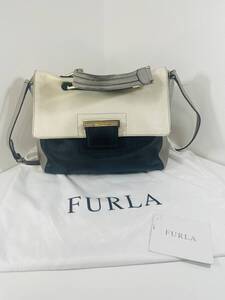 FURLA フルラ アルテーシア 2WAY ハンドバッグ ショルダーバッグ ホワイト ×グレー×ネイビー USE品 BaM 20250118 （YM)