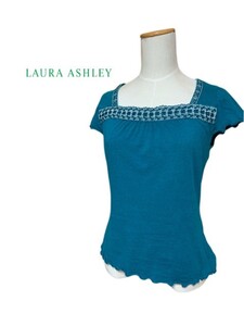 LAURA ASHLEY【ローラアシュレイ】ターコイズグリーン ビーズ模様 半袖 Tシャツ M