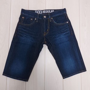 【美品】EDWIN503REGULAR BLUE TRIP EDGELINEエドウィンショートデニムパンツW28　EG5092