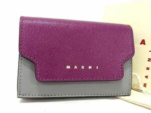 ■新品■未使用■ MARNI マルニ レザー コンパクト 三つ折り 財布 ウォレット レディース グレー系×パープル系 AU7701