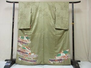 1円 良品 正絹 着物 訪問着 錦紗縮緬 式典 和装 アンティーク 大正ロマン 観世水 花柄 袷 身丈158cm 裄63cm ◆逸品◆【夢職】★★★★