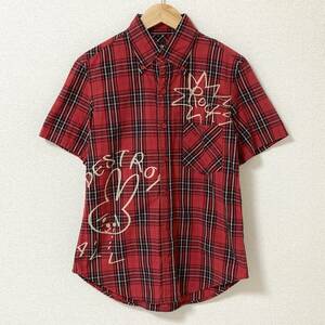 90s 00s HYSTERIC GLAMOUR ベア うさぎ チェック 半袖 シャツ 赤 レディース Fサイズ ヒステリックグラマー ブラウス archive 4050177