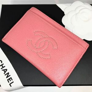 【シャネル】CHANEL キャビアスキン レザー ココマーク カードケース 名刺入れ ピンク ビジネス 小物（20240501）