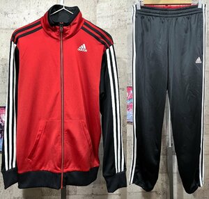 美品 アディダス ジャージ 上下セットアップ 黒赤白 L メンズ adidas ブラック レッド