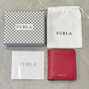 【極美品】◇FURLA フルラ コンパクトウォレット 二つ折り財布 レザー 赤 ◇