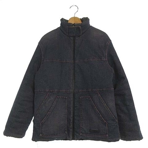 フェンディ FENDI JEANS デニムジャケット リバーシブル 2WAY ジップアップ 42 M位 青 ブルー 黒 ブラック ☆AA★ レディース