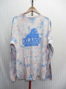 X-LARGE　エクストララージ　タイダイ柄Tシャツ　メンズL　ロンT　長袖Tシャツ 長袖カットソー　総柄デザイン ビッグロゴTシャツ　05242