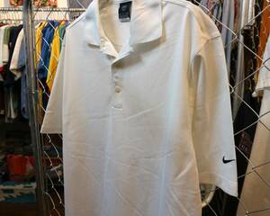 送料370円可★USA古着NIKE GOLFナイキゴルフ海外正規品★半袖DRI-FIT UVポロシャツ★ロゴ刺繍スウッシュ★サイズS(M相当)ポリ100％白