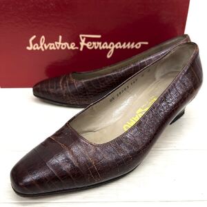 新 棚上 21 ◎ ① Salvatore Ferragamo フェラガモ 靴 シューズ パンプス ローヒール カジュアル ブラウン レディース6