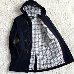 2889【美品・最高級カシミヤ混!!】BURBERRY BLACK LABEL バーバリーブラックレーベル ダッフルコート ノバチェック Lサイズ 黒 メンズ