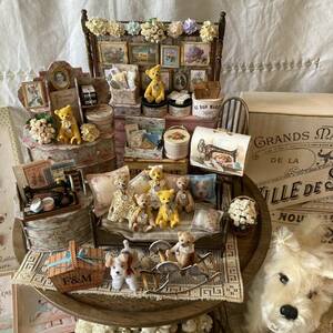 ＊handmade miniature teddy bear & atelier with dog set*