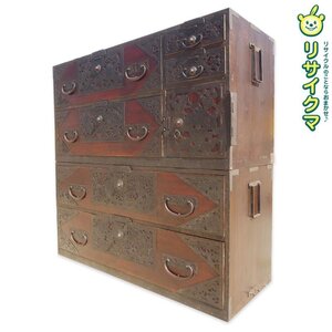 【中古】K▼佐渡箪笥 時代箪笥 八幡箪笥 うさぎ かめ 高砂 大黒様 (37974)